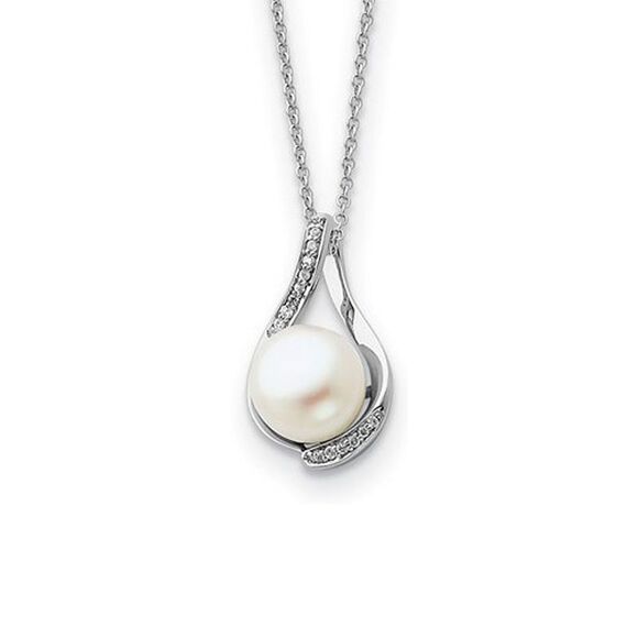 Black Bow Jewelry Co. Jewelry - Embraced Forever Cultured Pearl Silver Necklace with Cubic Zirconia
